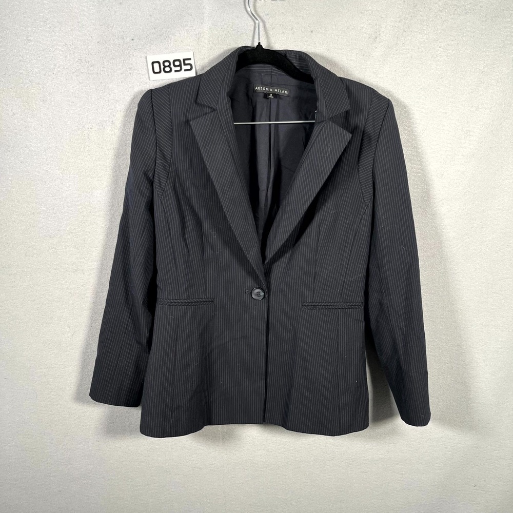 Antonio Melani Blazer Jacket Womens 2 Black White Striped Lined Notch Lapel